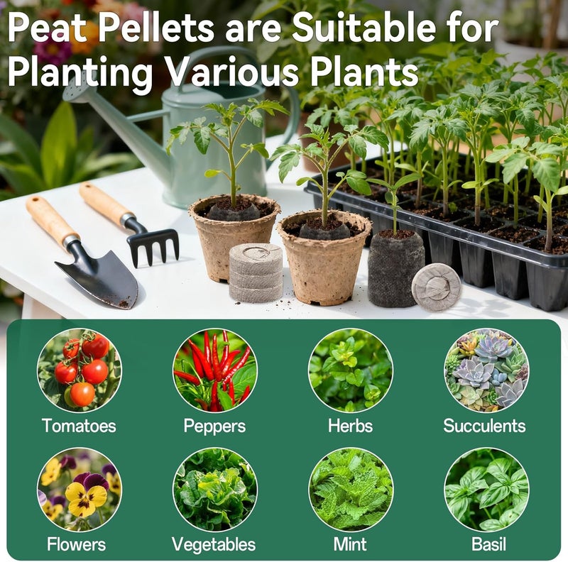 Halatool 50 Pcs 30mm Peat Pellets Block Potting Soil for Seedlings, Compressed Garden Soil Seed Starter Nutrient Peat Pods for Starting Seeds, Planting Flowers, Vegetables, Herbs - Image 5
